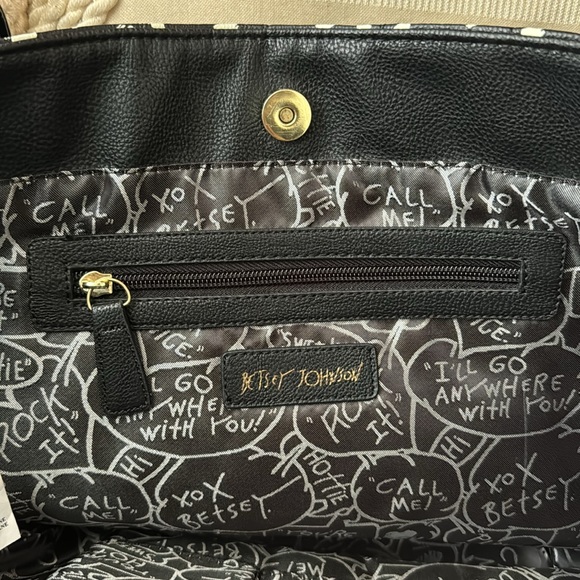 Betsey Johnson NY Black White Dot Quilted Vegan Leather Large Tote Bag Purse - Picture 9 of 11